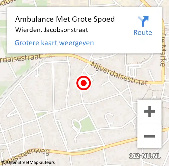 Locatie op kaart van de 112 melding: Ambulance Met Grote Spoed Naar Wierden, Jacobsonstraat op 31 augustus 2022 19:08