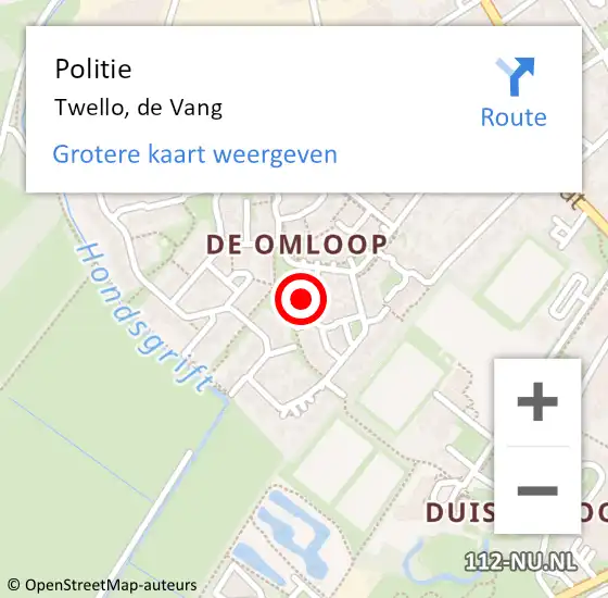 Locatie op kaart van de 112 melding: Politie Twello, de Vang op 31 augustus 2022 19:21