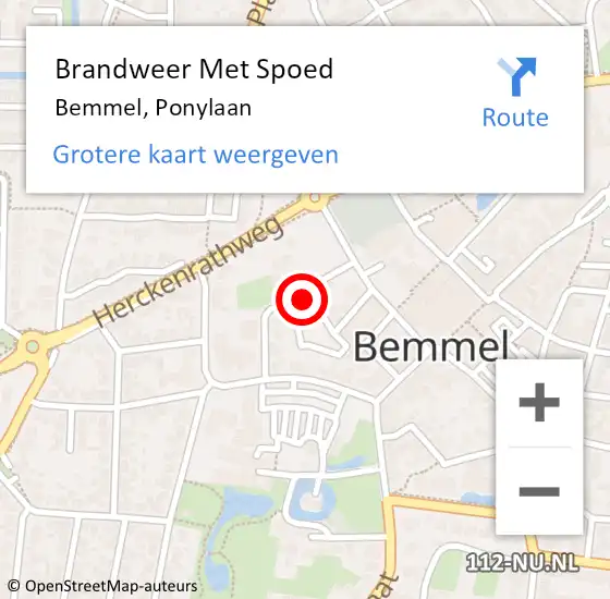 Locatie op kaart van de 112 melding: Brandweer Met Spoed Naar Bemmel, Ponylaan op 31 augustus 2022 19:46