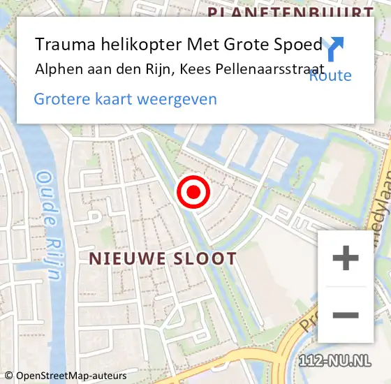 Locatie op kaart van de 112 melding: Trauma helikopter Met Grote Spoed Naar Alphen aan den Rijn, Kees Pellenaarsstraat op 31 augustus 2022 19:53