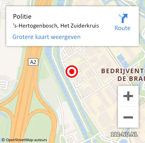 Locatie op kaart van de 112 melding: Politie 's-Hertogenbosch, Het Zuiderkruis op 31 augustus 2022 20:00