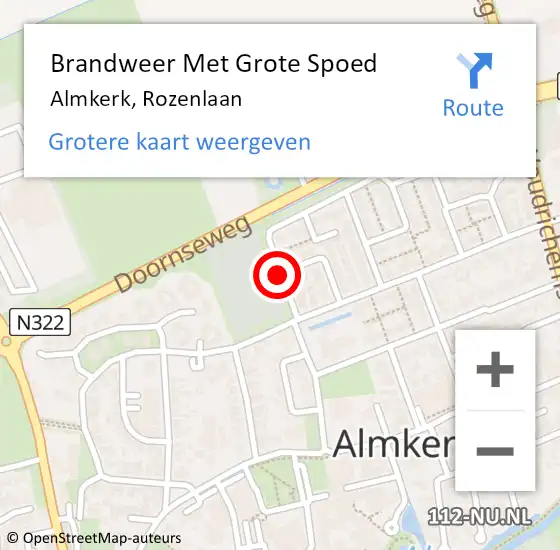 Locatie op kaart van de 112 melding: Brandweer Met Grote Spoed Naar Almkerk, Rozenlaan op 28 juli 2014 10:23