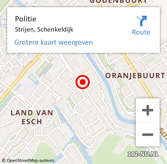 Locatie op kaart van de 112 melding: Politie Strijen, Schenkeldijk op 31 augustus 2022 20:19