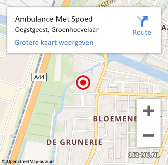 Locatie op kaart van de 112 melding: Ambulance Met Spoed Naar Oegstgeest, Groenhoevelaan op 31 augustus 2022 21:11