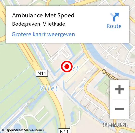 Locatie op kaart van de 112 melding: Ambulance Met Spoed Naar Bodegraven, Vlietkade op 31 augustus 2022 21:34