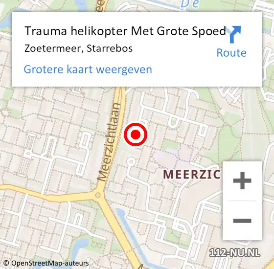 Locatie op kaart van de 112 melding: Trauma helikopter Met Grote Spoed Naar Zoetermeer, Starrebos op 31 augustus 2022 21:42