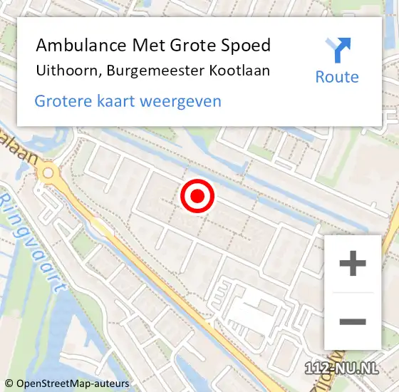 Locatie op kaart van de 112 melding: Ambulance Met Grote Spoed Naar Uithoorn, Burgemeester Kootlaan op 31 augustus 2022 21:49