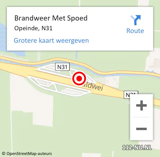 Locatie op kaart van de 112 melding: Brandweer Met Spoed Naar Opeinde, N31 op 31 augustus 2022 22:24