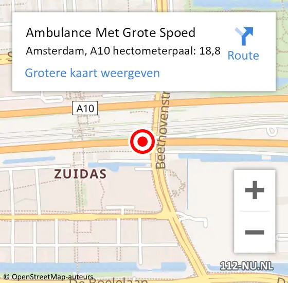 Locatie op kaart van de 112 melding: Ambulance Met Grote Spoed Naar Amsterdam, A10 hectometerpaal: 18,8 op 31 augustus 2022 22:33