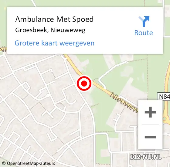 Locatie op kaart van de 112 melding: Ambulance Met Spoed Naar Groesbeek, Nieuweweg op 31 augustus 2022 23:35