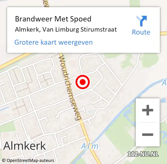 Locatie op kaart van de 112 melding: Brandweer Met Spoed Naar Almkerk, Van Limburg Stirumstraat op 28 juli 2014 10:31