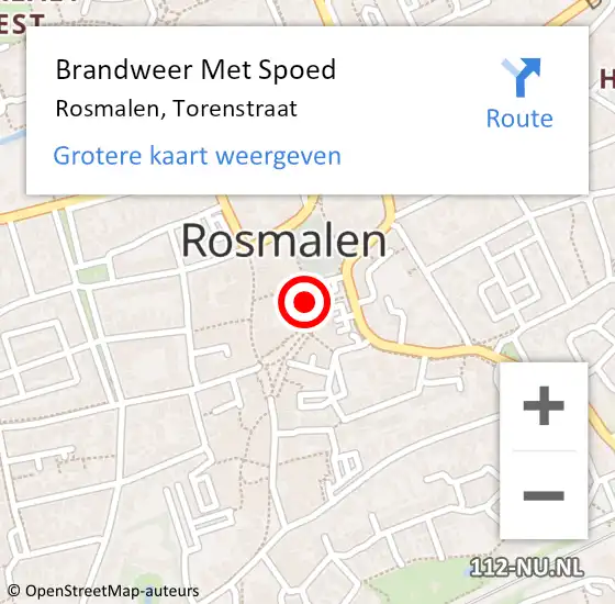 Locatie op kaart van de 112 melding: Brandweer Met Spoed Naar Rosmalen, Torenstraat op 1 september 2022 02:14