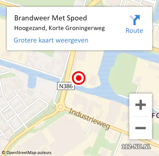 Locatie op kaart van de 112 melding: Brandweer Met Spoed Naar Hoogezand, Korte Groningerweg op 1 september 2022 02:54