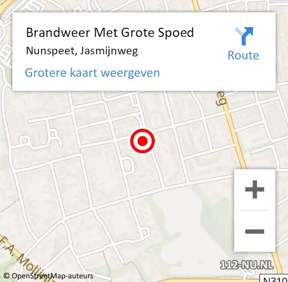 Locatie op kaart van de 112 melding: Brandweer Met Grote Spoed Naar Nunspeet, Jasmijnweg op 1 september 2022 02:56