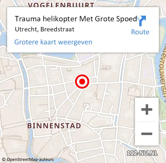 Locatie op kaart van de 112 melding: Trauma helikopter Met Grote Spoed Naar Utrecht, Breedstraat op 1 september 2022 03:11