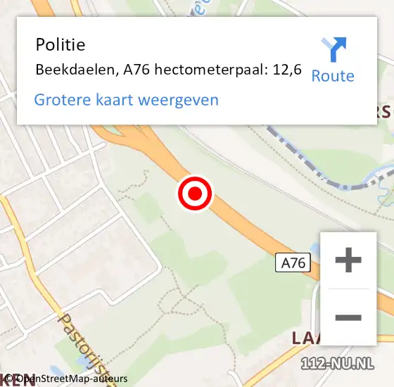 Locatie op kaart van de 112 melding: Politie Beekdaelen, A76 hectometerpaal: 12,6 op 1 september 2022 03:13