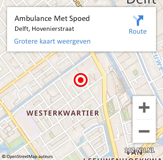 Locatie op kaart van de 112 melding: Ambulance Met Spoed Naar Delft, Hovenierstraat op 1 september 2022 03:39