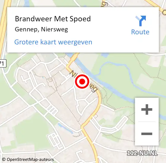 Locatie op kaart van de 112 melding: Brandweer Met Spoed Naar Gennep, Niersweg op 1 september 2022 06:41