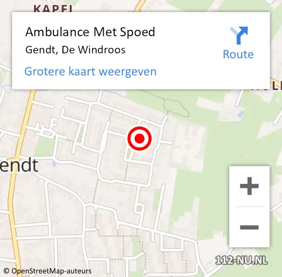 Locatie op kaart van de 112 melding: Ambulance Met Spoed Naar Gendt, De Windroos op 1 september 2022 06:45