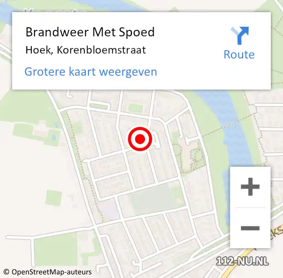 Locatie op kaart van de 112 melding: Brandweer Met Spoed Naar Hoek, Korenbloemstraat op 1 september 2022 06:56