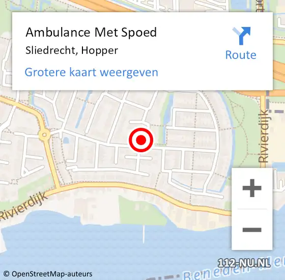 Locatie op kaart van de 112 melding: Ambulance Met Spoed Naar Sliedrecht, Hopper op 1 september 2022 07:16