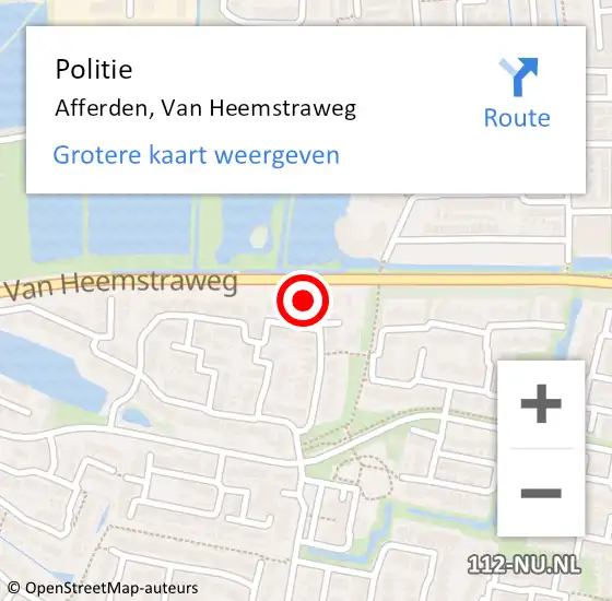 Locatie op kaart van de 112 melding: Politie Afferden, Van Heemstraweg op 1 september 2022 07:25