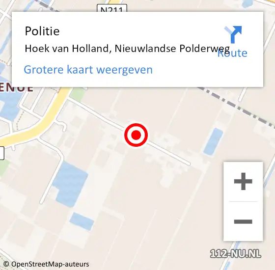 Locatie op kaart van de 112 melding: Politie Hoek van Holland, Nieuwlandse Polderweg op 1 september 2022 07:35