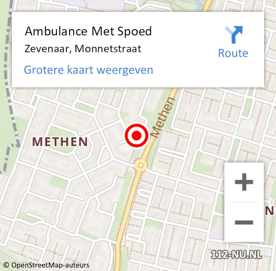 Locatie op kaart van de 112 melding: Ambulance Met Spoed Naar Zevenaar, Monnetstraat op 1 september 2022 07:45