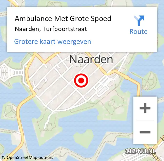 Locatie op kaart van de 112 melding: Ambulance Met Grote Spoed Naar Naarden, Turfpoortstraat op 28 juli 2014 10:37