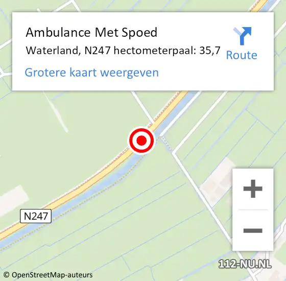 Locatie op kaart van de 112 melding: Ambulance Met Spoed Naar Waterland, N247 hectometerpaal: 35,7 op 1 september 2022 08:21