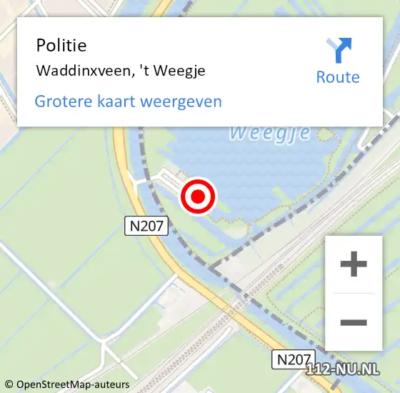 Locatie op kaart van de 112 melding: Politie Waddinxveen, 't Weegje op 1 september 2022 08:35