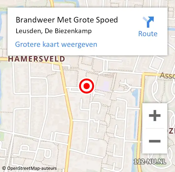 Locatie op kaart van de 112 melding: Brandweer Met Grote Spoed Naar Leusden, De Biezenkamp op 1 september 2022 08:47