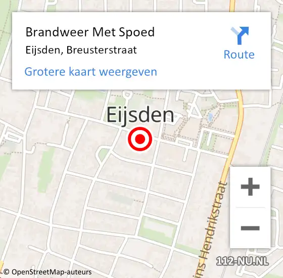 Locatie op kaart van de 112 melding: Brandweer Met Spoed Naar Eijsden, Breusterstraat op 1 september 2022 08:59