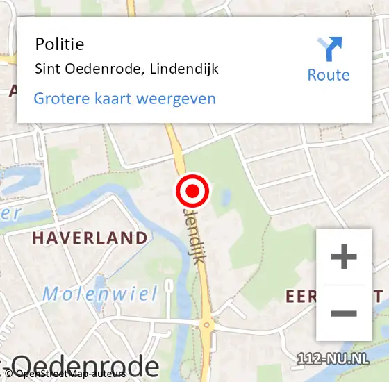 Locatie op kaart van de 112 melding: Politie Sint Oedenrode, Lindendijk op 1 september 2022 08:59