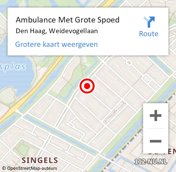 Locatie op kaart van de 112 melding: Ambulance Met Grote Spoed Naar Den Haag, Weidevogellaan op 1 september 2022 09:00