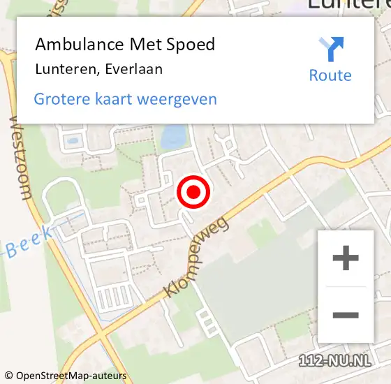 Locatie op kaart van de 112 melding: Ambulance Met Spoed Naar Lunteren, Everlaan op 1 september 2022 09:33