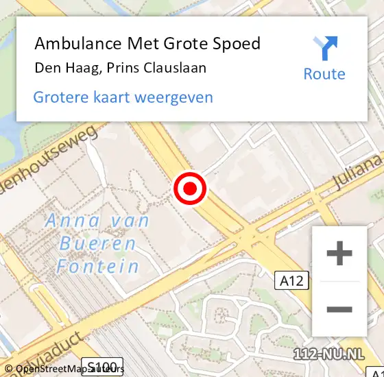 Locatie op kaart van de 112 melding: Ambulance Met Grote Spoed Naar Den Haag, Prins Clauslaan op 1 september 2022 09:38