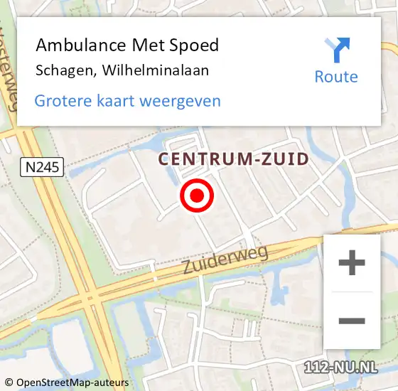 Locatie op kaart van de 112 melding: Ambulance Met Spoed Naar Schagen, Wilhelminalaan op 1 september 2022 09:52