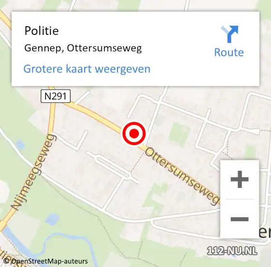 Locatie op kaart van de 112 melding: Politie Gennep, Ottersumseweg op 1 september 2022 10:03