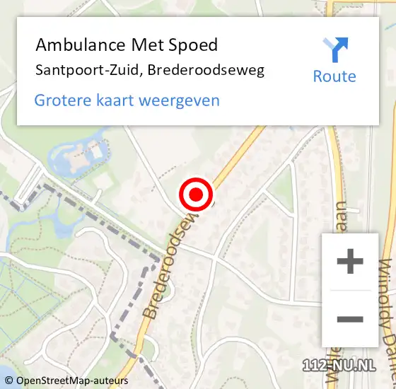 Locatie op kaart van de 112 melding: Ambulance Met Spoed Naar Santpoort-Zuid, Brederoodseweg op 1 september 2022 10:30