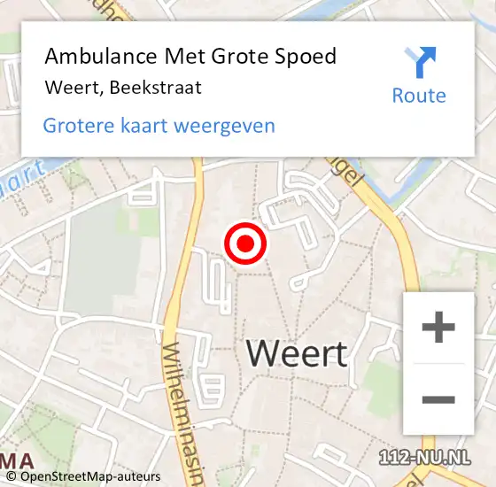 Locatie op kaart van de 112 melding: Ambulance Met Grote Spoed Naar Weert, Beekstraat op 1 september 2022 10:47