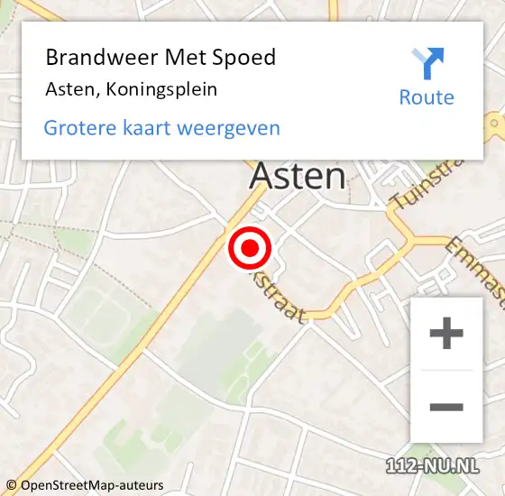 Locatie op kaart van de 112 melding: Brandweer Met Spoed Naar Asten, Koningsplein op 1 september 2022 10:47