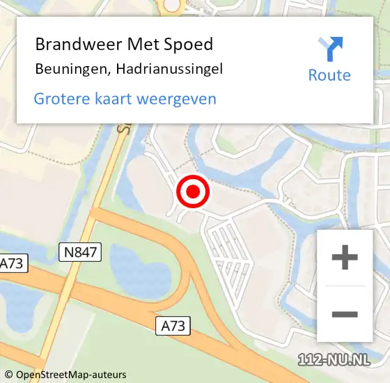 Locatie op kaart van de 112 melding: Brandweer Met Spoed Naar Beuningen, Hadrianussingel op 1 september 2022 11:03