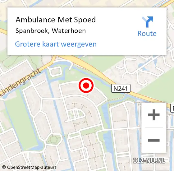Locatie op kaart van de 112 melding: Ambulance Met Spoed Naar Spanbroek, Waterhoen op 1 september 2022 11:05