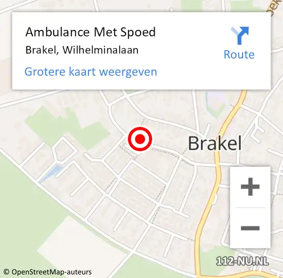 Locatie op kaart van de 112 melding: Ambulance Met Spoed Naar Brakel, Wilhelminalaan op 1 september 2022 11:26