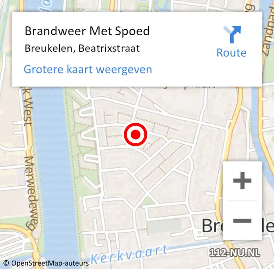 Locatie op kaart van de 112 melding: Brandweer Met Spoed Naar Breukelen, Beatrixstraat op 1 september 2022 11:28