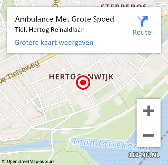 Locatie op kaart van de 112 melding: Ambulance Met Grote Spoed Naar Tiel, Hertog Reinaldlaan op 1 september 2022 11:58