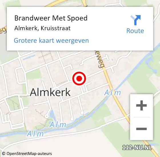 Locatie op kaart van de 112 melding: Brandweer Met Spoed Naar Almkerk, Kruisstraat op 28 juli 2014 10:44