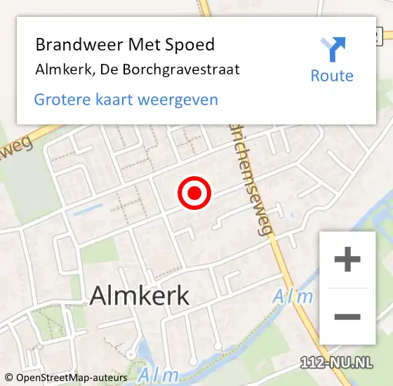 Locatie op kaart van de 112 melding: Brandweer Met Spoed Naar Almkerk, De Borchgravestraat op 28 juli 2014 10:45