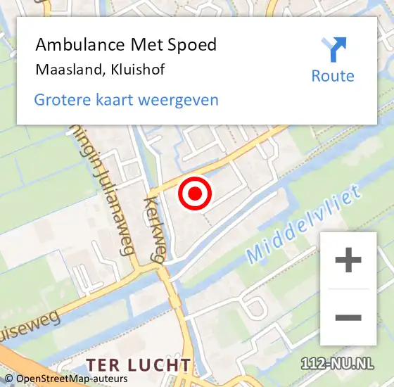 Locatie op kaart van de 112 melding: Ambulance Met Spoed Naar Maasland, Kluishof op 1 september 2022 12:17